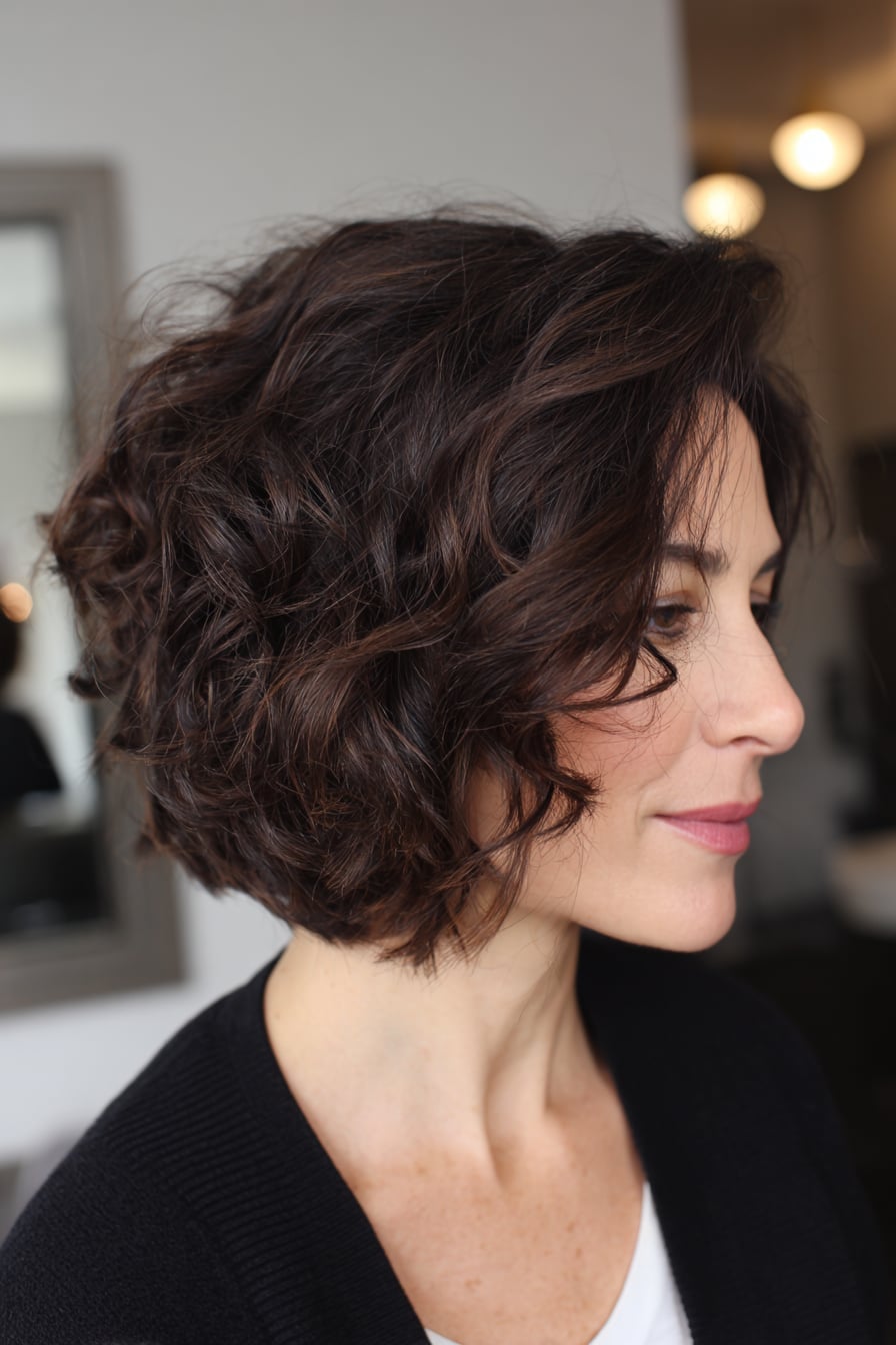 Collarbone Dark Brown Bob Polished Waves Collarbone Dark Brown Bob Polished Waves — Curly Bob