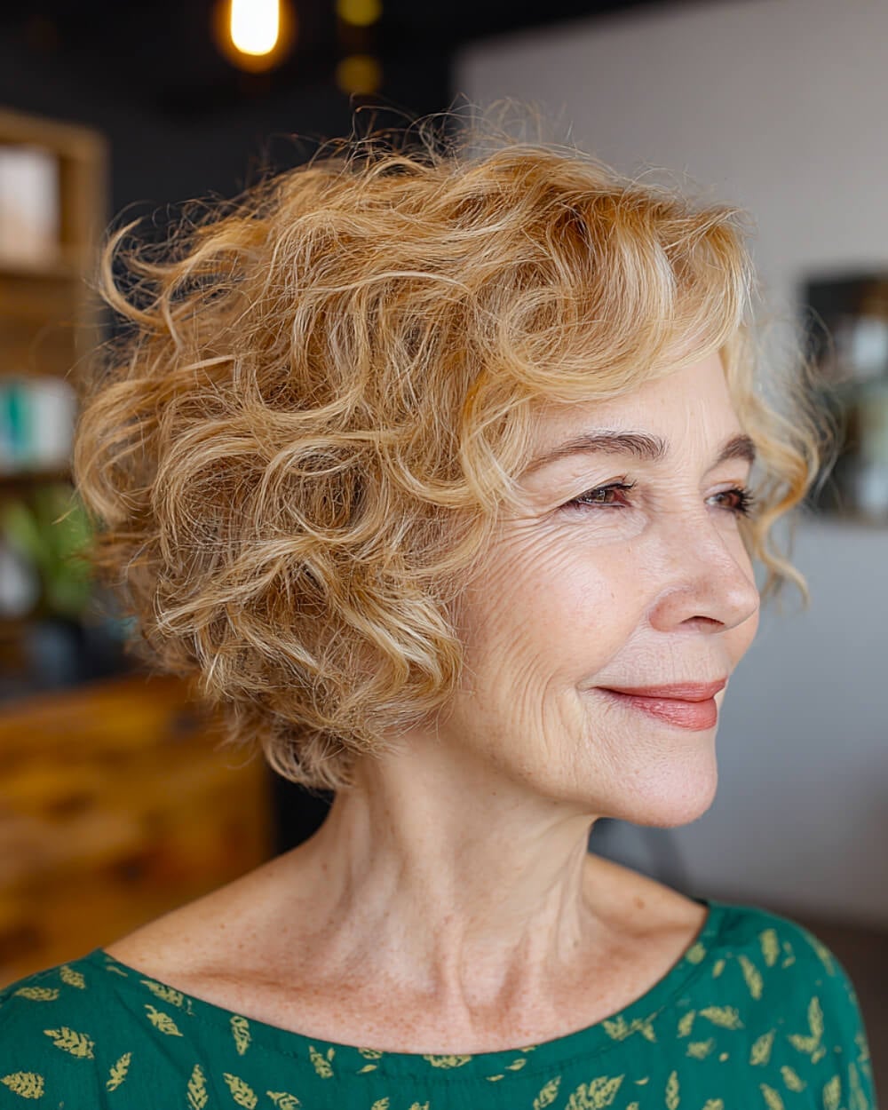 Layered Ear Length Blonde Curly Bob Layered Ear Length Blonde Curly Bob