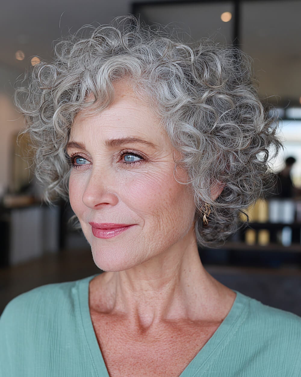 Ear To Chin Gray Curly Bob Fine Texture Ear To Chin Gray Curly Bob Fine Texture