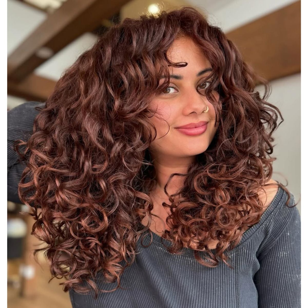 Chin Length Layered Bob With Short Curly Bangs Chin Length Layered Bob With Short Curly Bangs — Curly Haircuts