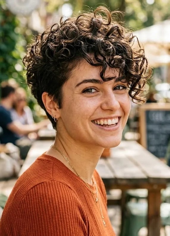 Textured Pixie Cut With Short Bangs Textured Pixie Cut With Short Bangs — Curly Haircuts