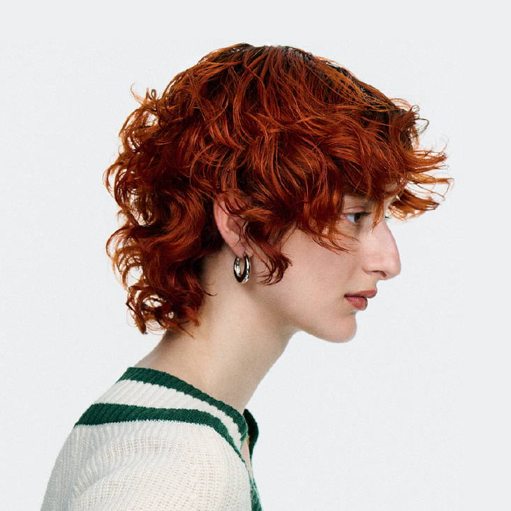 Copper Curly Pixie With Curtain Bangs Copper Curly Pixie With Curtain Bangs