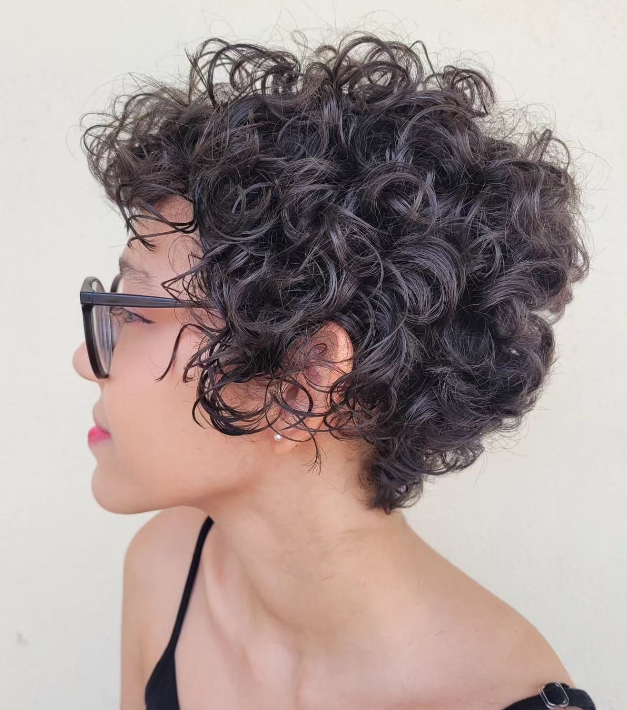 Black Curly Pixie With Short Fringe, Air Dried Black Curly Pixie With Short Fringe, Air Dried