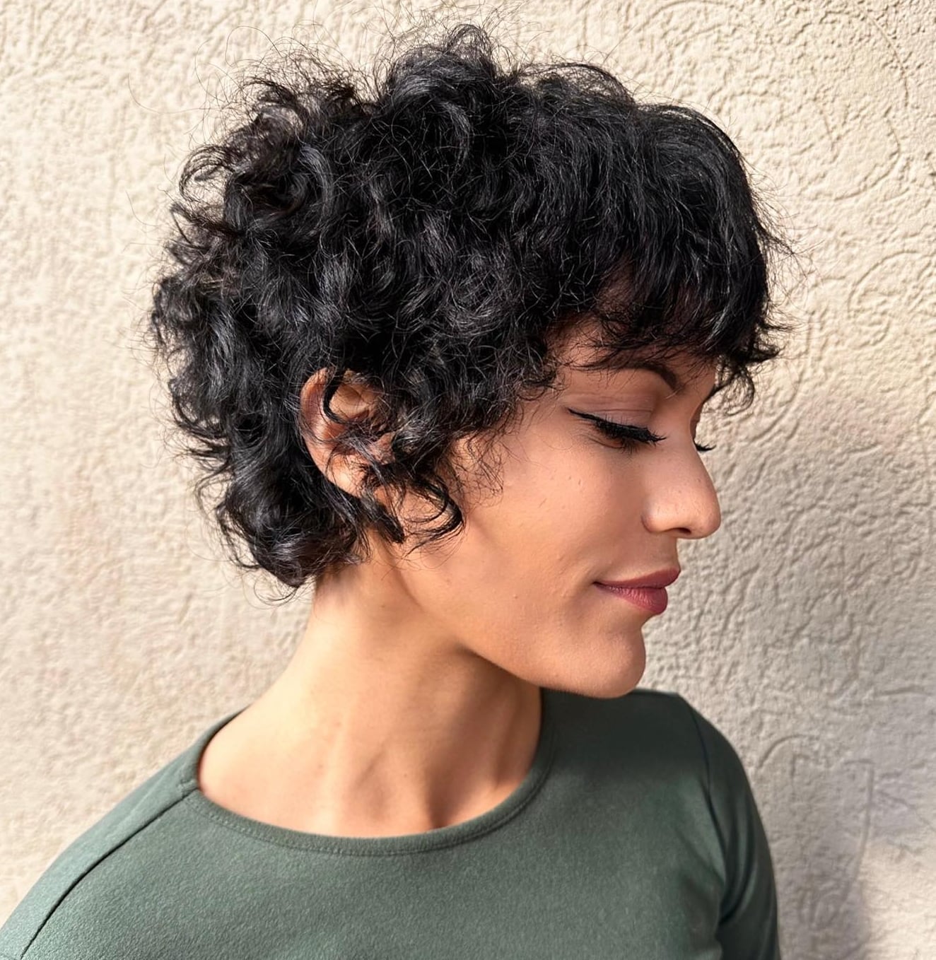 Black Curly Pixie With Short Fringe Black Curly Pixie With Short Fringe