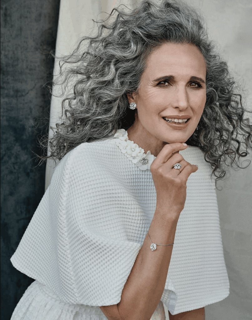 Voluminous Gray Mid-Back Curly Shag With Side Part Voluminous Gray Mid-Back Curly Shag With Side Part