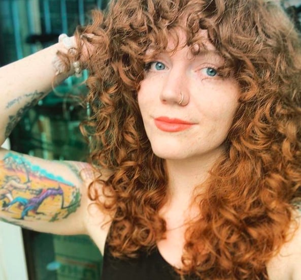 Medium Brown Shoulder Shag With Caramel Highlights Medium Brown Shoulder Shag With Caramel Highlights — Curly Shag