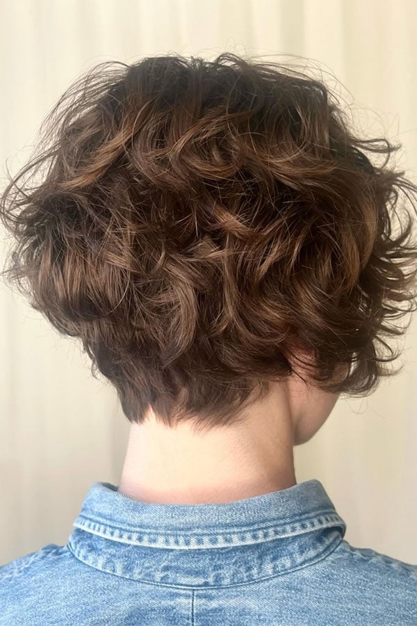 Ear Length Dark Brown Shag With Textured Layers Ear Length Dark Brown Shag With Textured Layers — Curly Shag