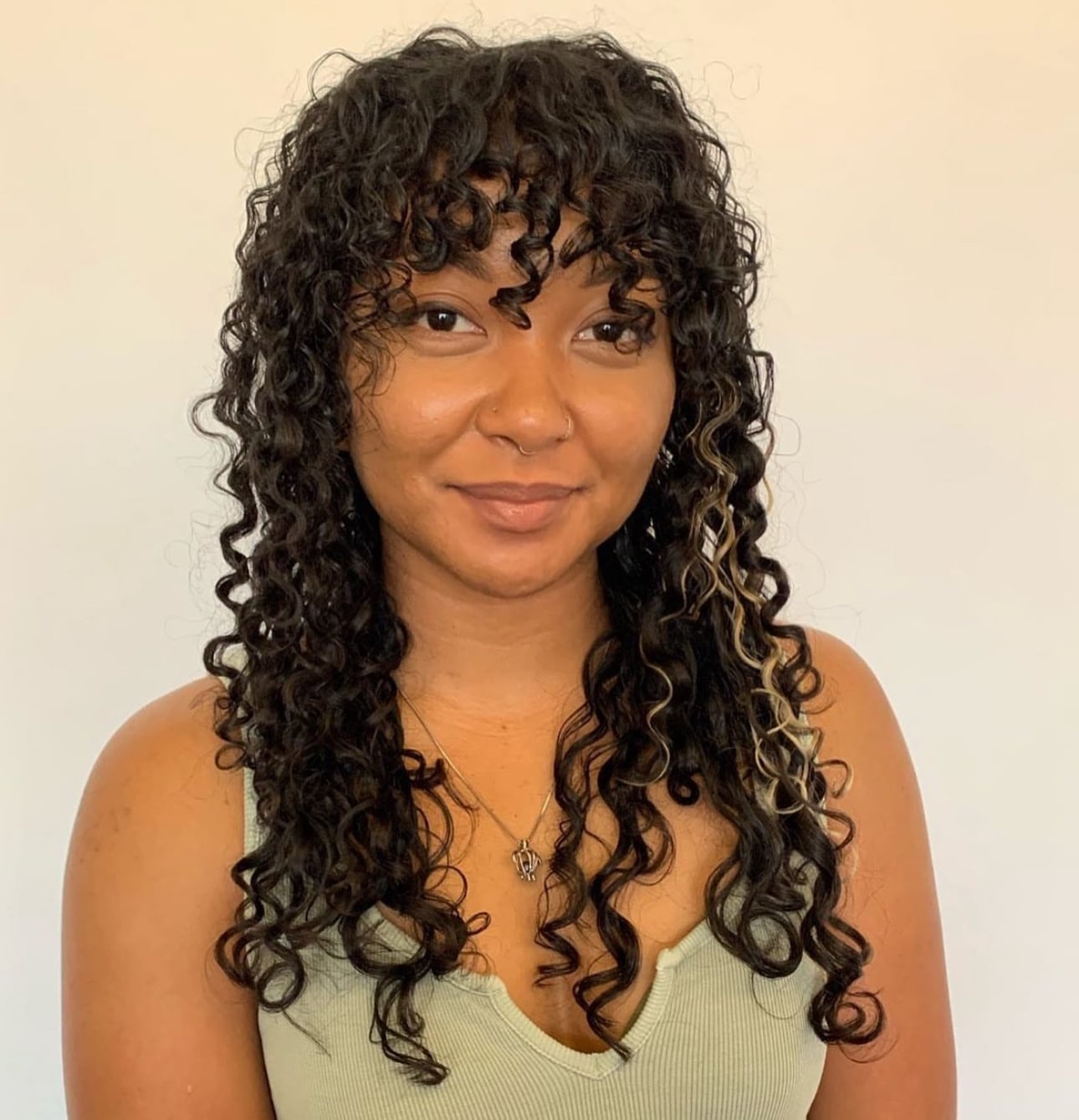 Dark Brown Collarbone Shag With Blonde Highlights Dark Brown Collarbone Shag With Blonde Highlights — Curly Shag