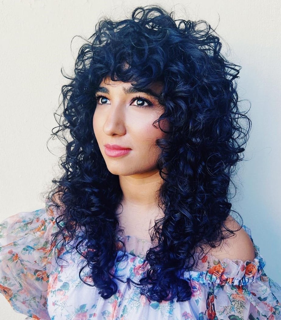 Collarbone Dark Blue Black Wolf Cut — Curly Wolf Cut