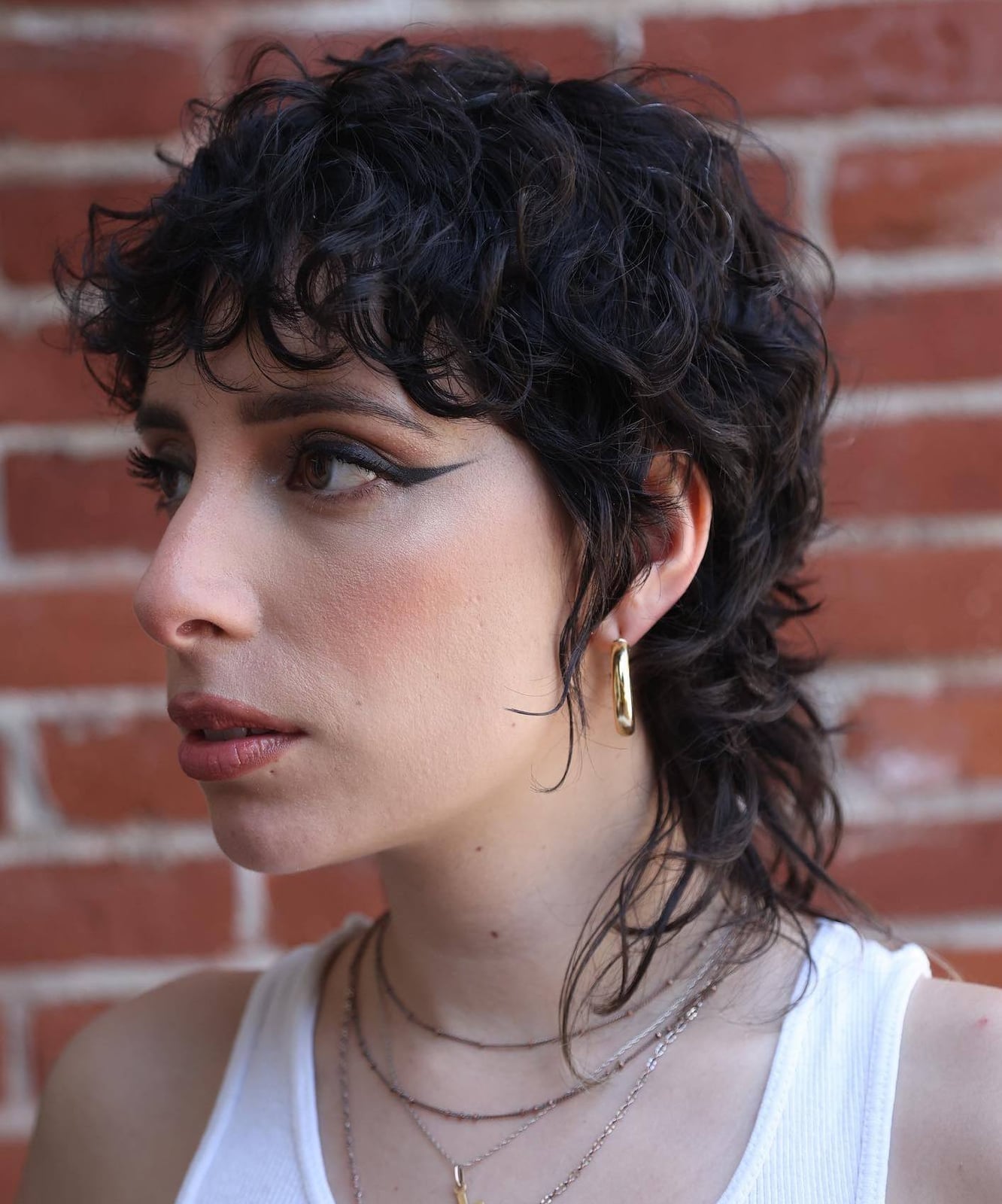 Chin Length Dark Brown Wolf Cut With Wispy Bangs — Curly Wolf Cut