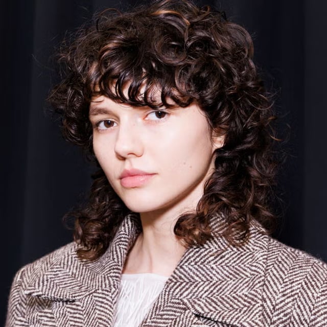 Shoulder Length Dark Brown Wolf Cut With Face-Framing Layers, Middle — Curly Wolf Cut