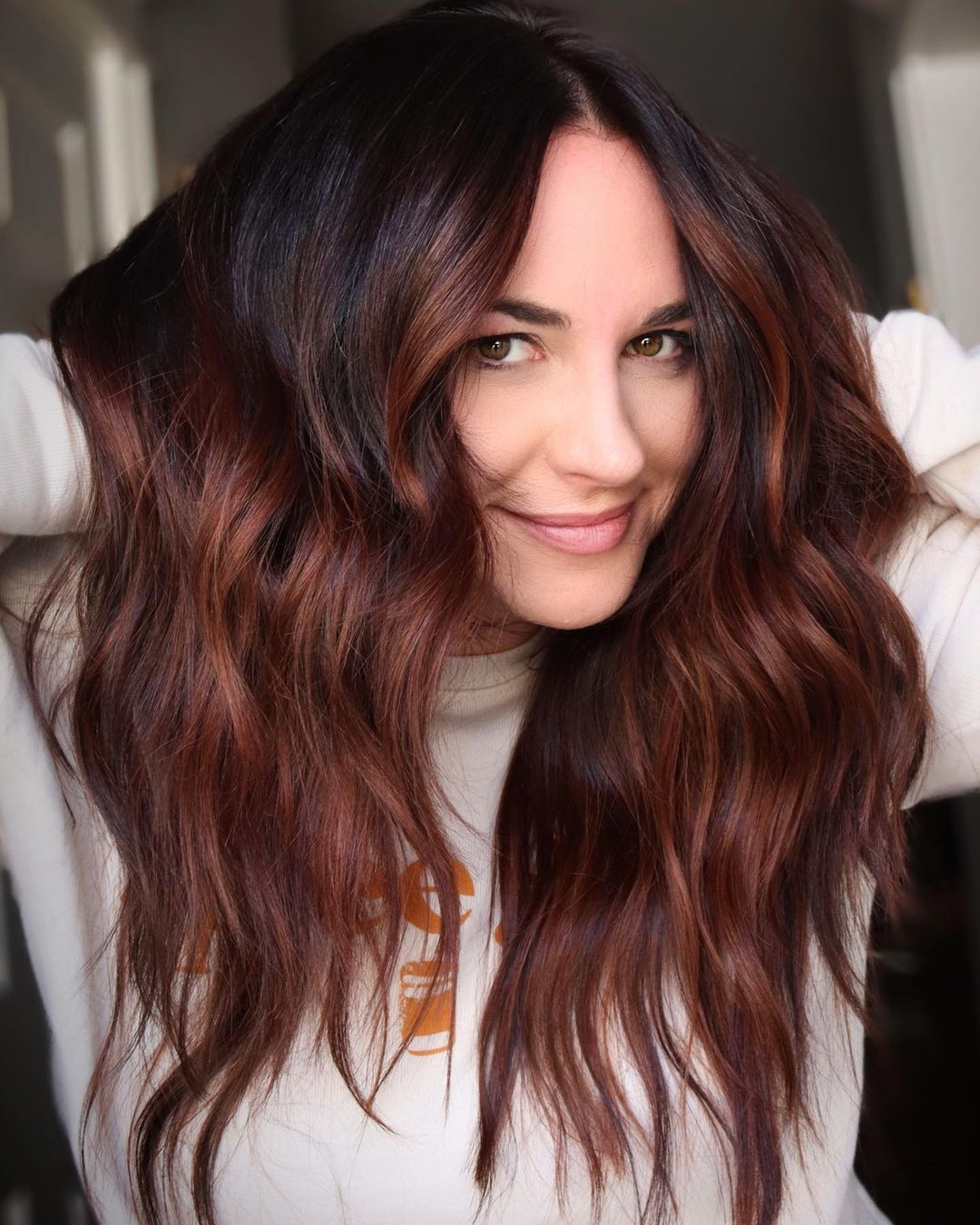 Mid-Back Long Layers Deep Dark Auburn — Dark Auburn Hair