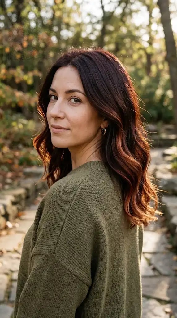 Mid-Back Layers Dark Brown With Rich Auburn Tones — Dark Auburn Hair