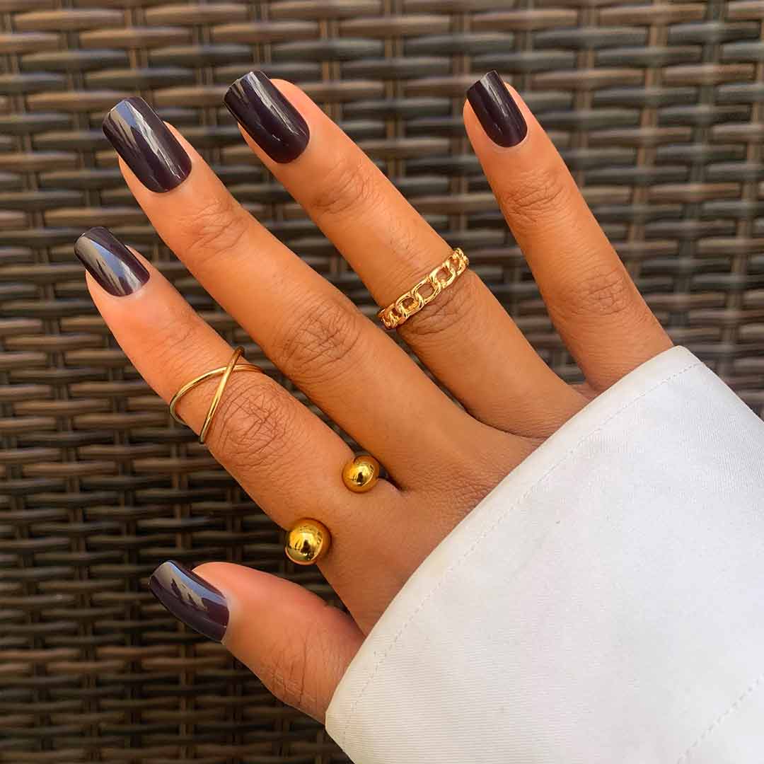Medium Square Deep Purple Glossy Nails — Dark Nails