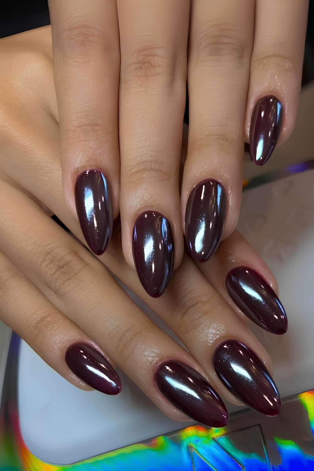 Medium Almond Dark Chrome Nails — Dark Nails
