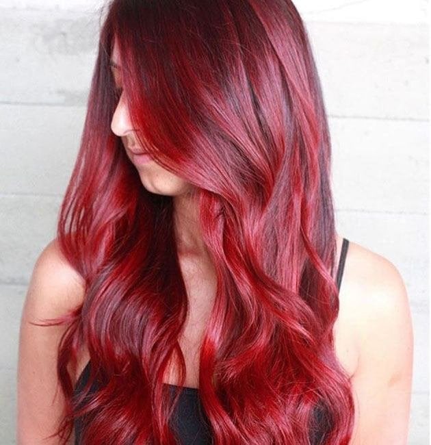 Collarbone Dark Red With Bright Highlights — Dark Red Hair