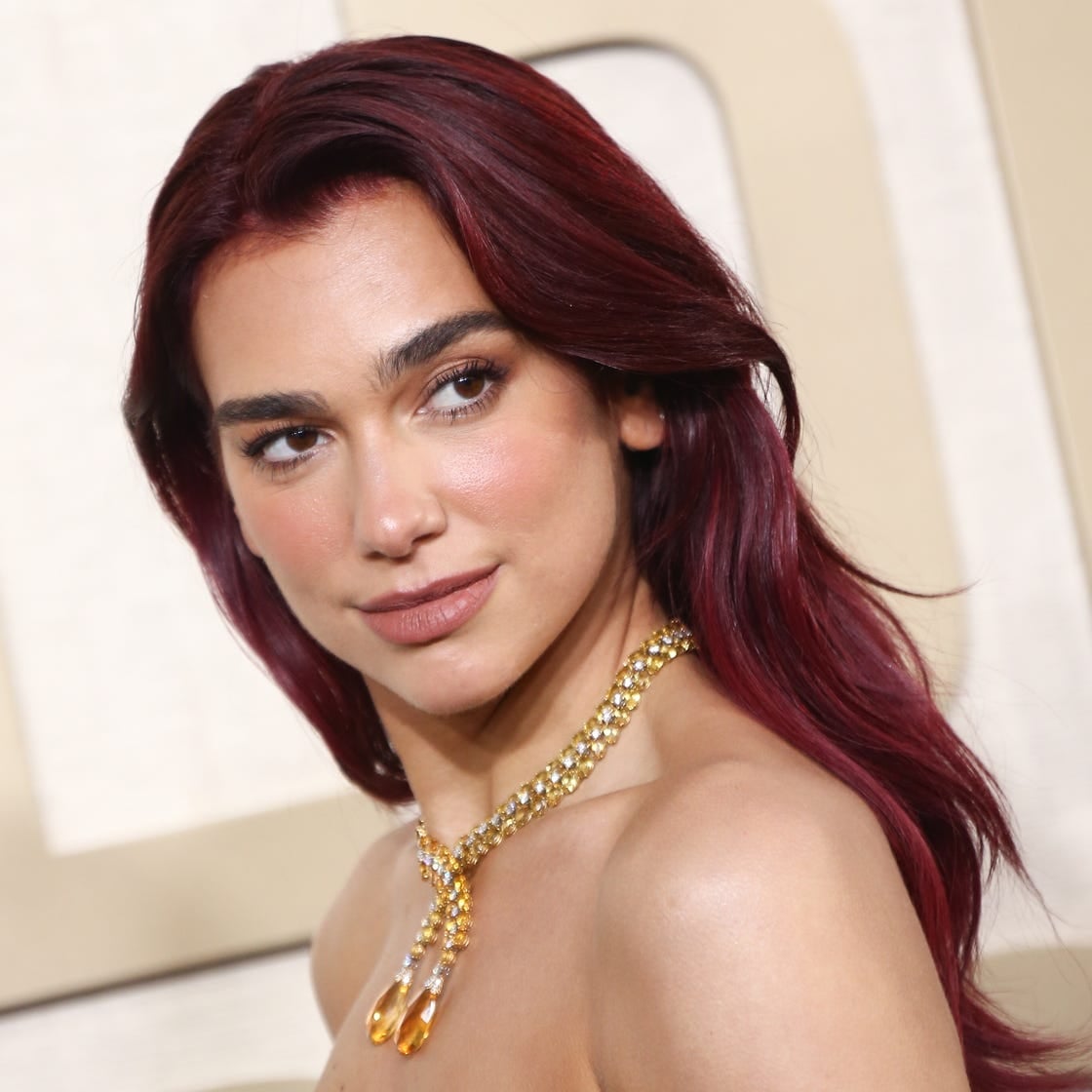 Shoulder Length Black Cherry With Curtain Bangs — Dark Red Hair