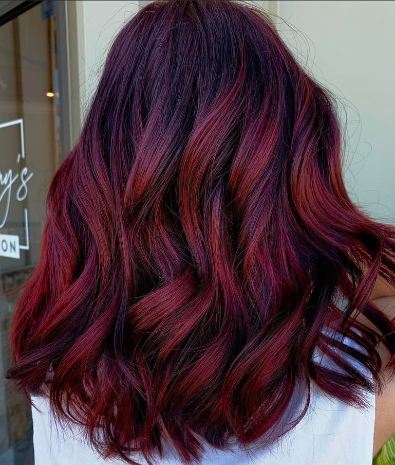 Collarbone Deep Burgundy Red With Dark Roots — Dark Red Hair