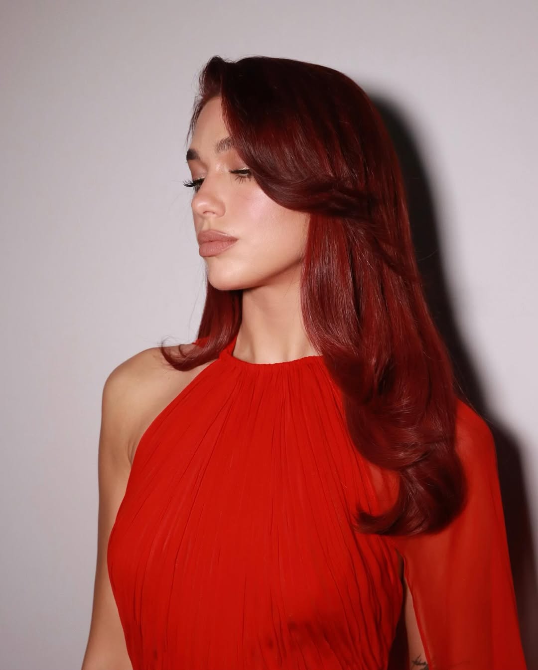 Mid-Back Dark Burgundy Red With Curtain Bangs — Dark Red Hair