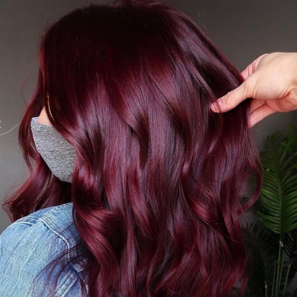 Mid-Back Intense Crimson Red With Loose Waves — Dark Red Hair