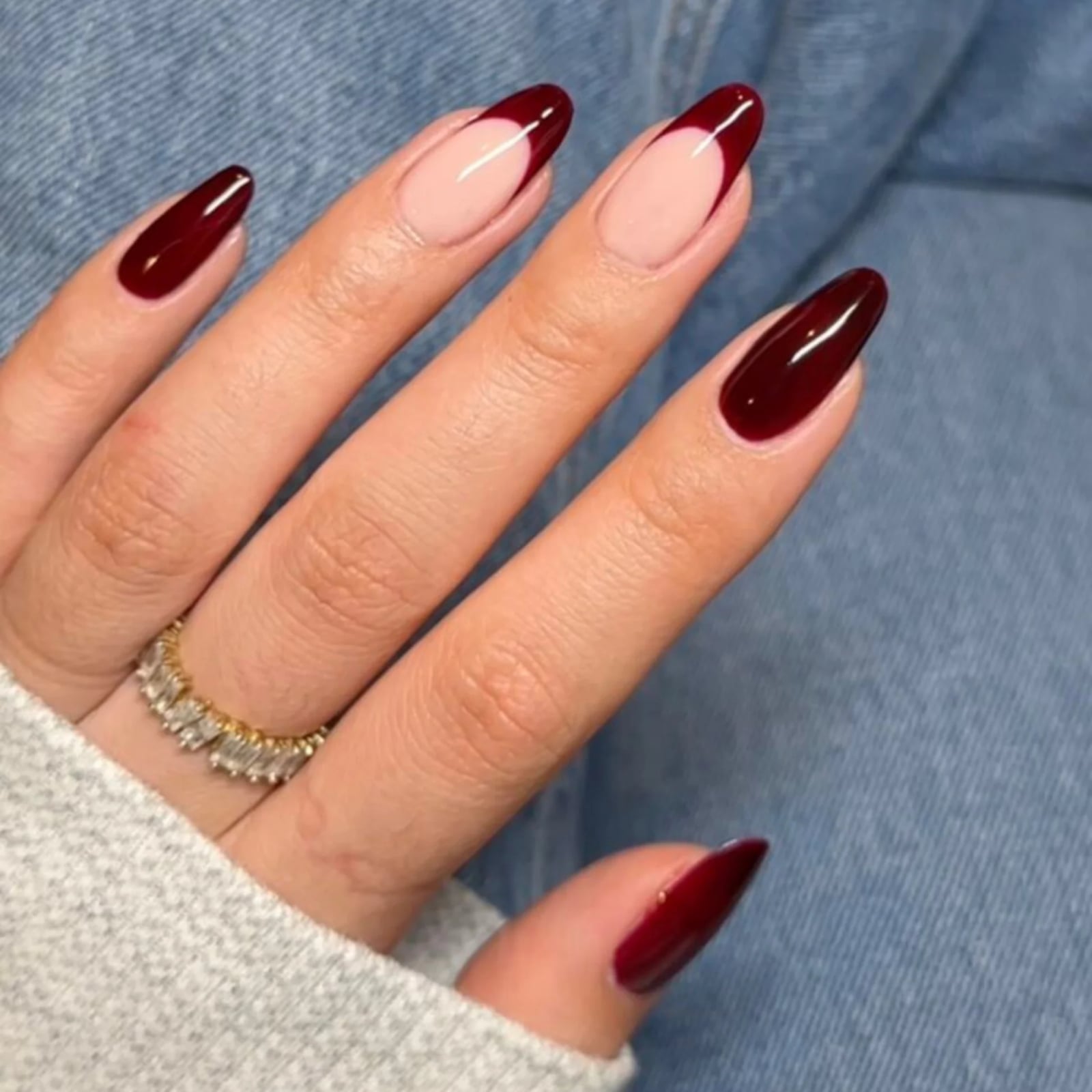 Glossy Garnet Red Short Oval Nails — Dark Red Nails