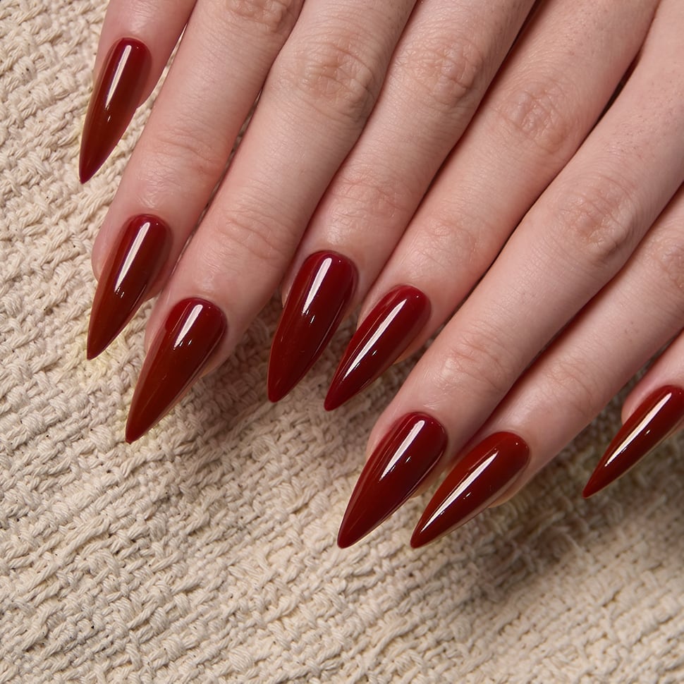 Long Almond Dark Red French Tip Nails — Dark Red Nails