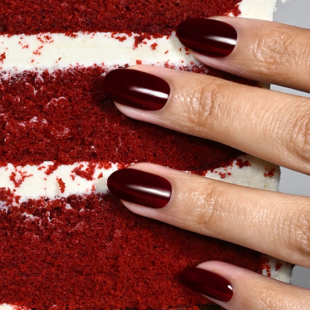 Rich Dark Red Short Oval Nails — Dark Red Nails