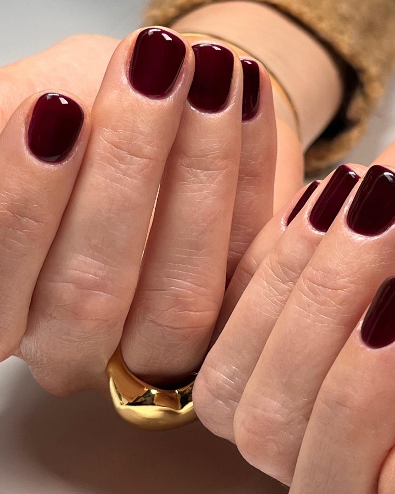 Deep Burgundy Red Short Square Nails — Dark Red Nails