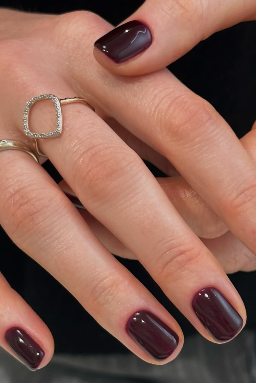 Rich Dark Cherry Red Short Square Nails, Glossy — Dark Red Nails