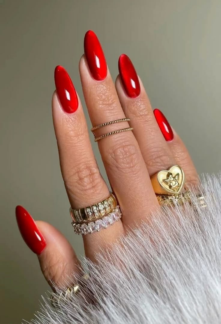 Long Almond Cat-Eye Red Burgundy Nails Long Almond Cat-Eye Red Burgundy Nails — Date Night Nails