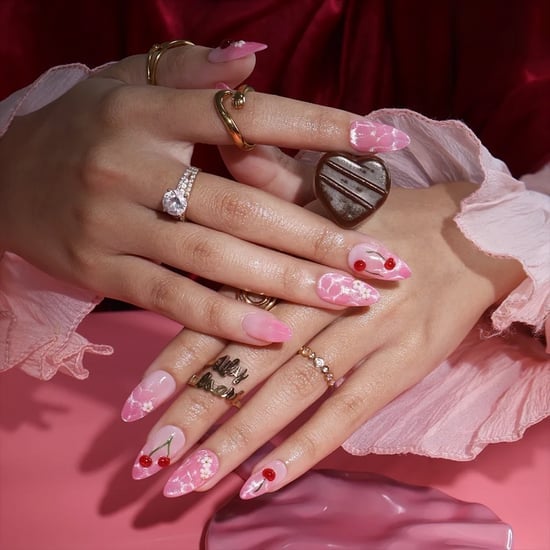 Long Stiletto Pink White Marbled Cherry Nails Long Stiletto Pink White Marbled Cherry Nails — Date Night Nails