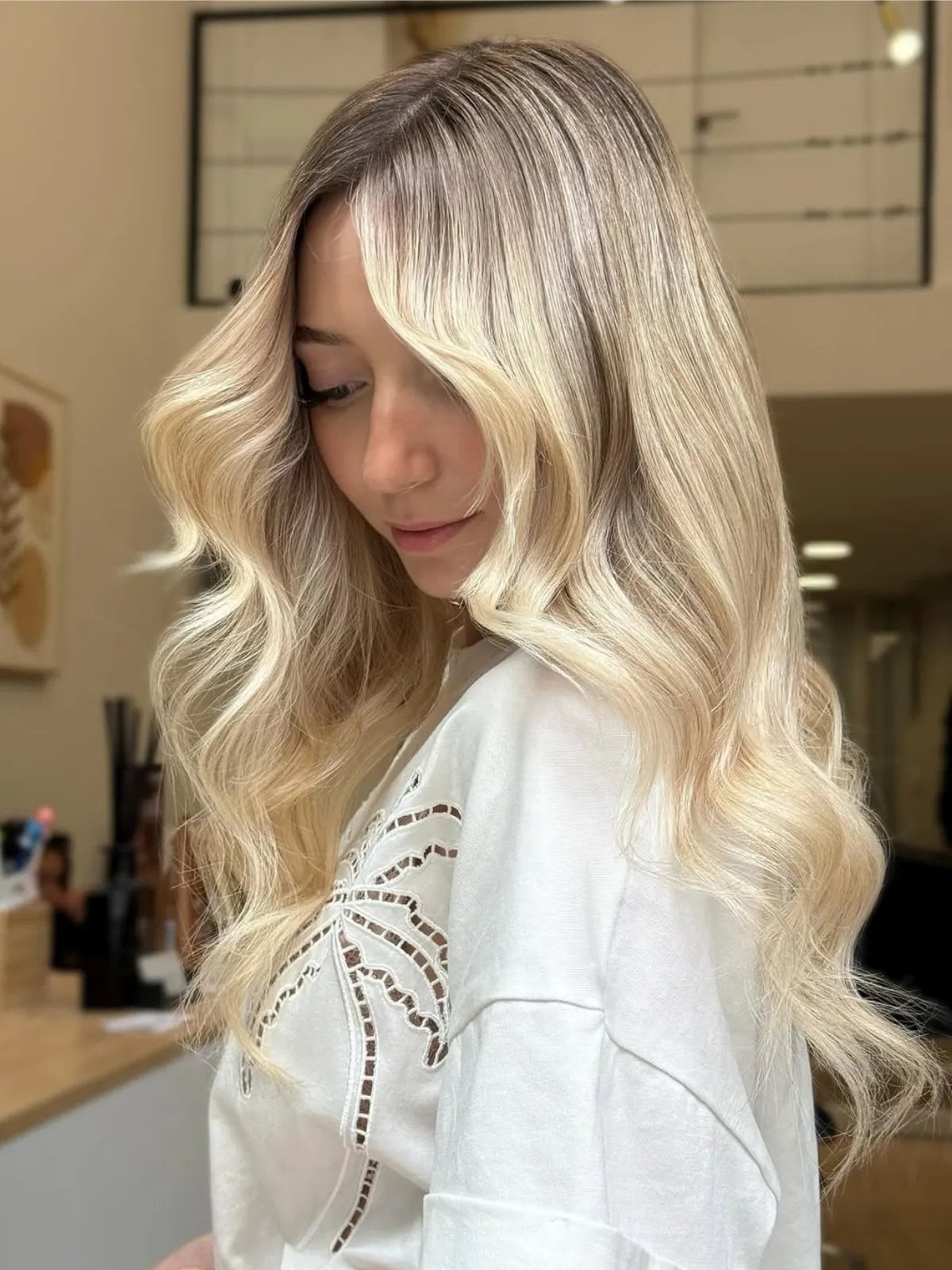 Collarbone Creamy Blonde With Side Part — Dimensional Blonde