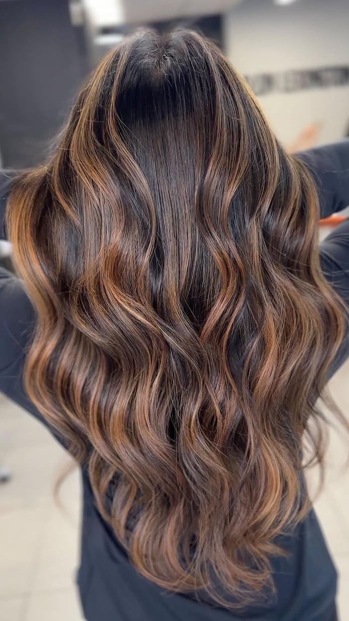 Warm Dimensional Brunette With Cinnamon Caramel Balayage