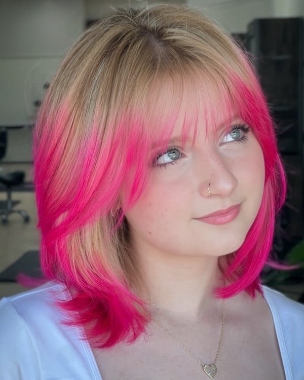 Blonde Bob With Bright Pink Dip Dye Ends — Dip Dye Hair