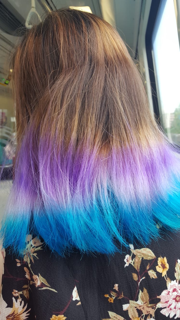 Brown Hair With Purple And Blue Dip Dye — Dip Dye Hair