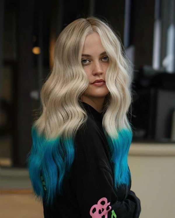 Long Layered Hair With Turquoise Dip Dye — Dip Dye Hair