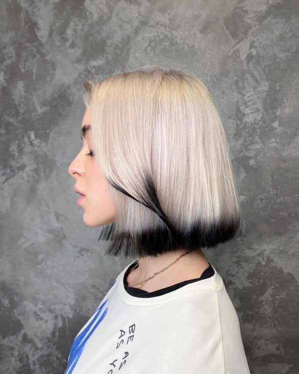 Platinum Bob With Black Dip Dye — Dip Dye Hair