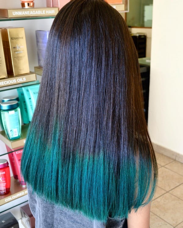 Mid-Back Hair With Emerald Green Dip Dye — Dip Dye Hair