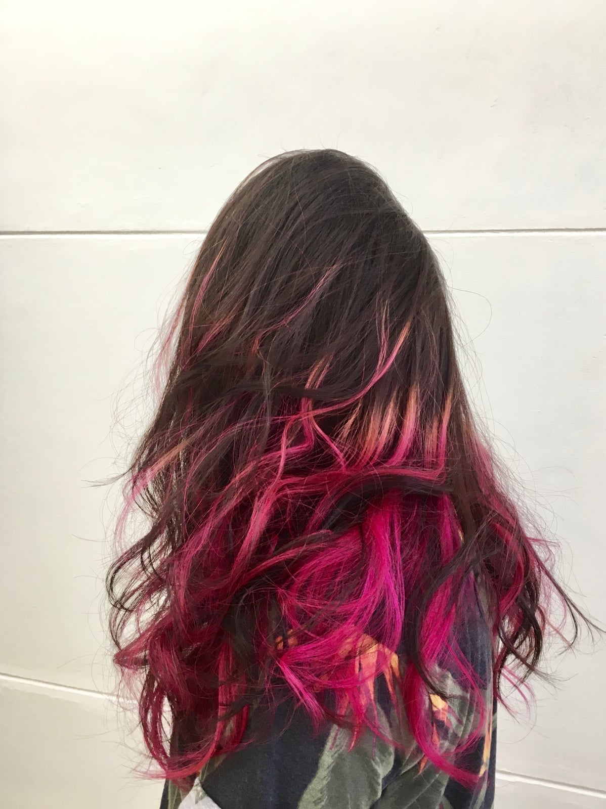 Dark Brown Hair With Hot Pink Dip Dye, Mid-Back — Dip Dye Hair