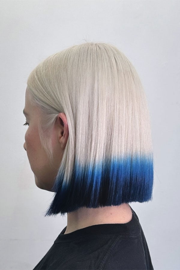 Chin Length Blunt Bob With Blue Dip Dye — Dip Dye Hair