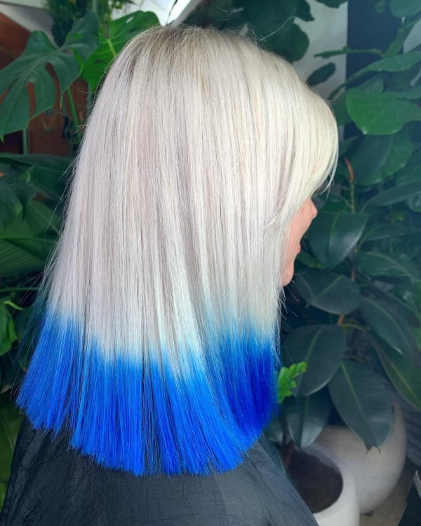 Platinum Bob With Cobalt Blue Dip Dye — Dip Dye Hair