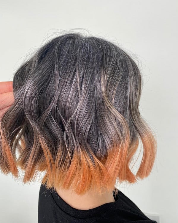Smoky Gray Bob With Orange Dip Dye — Dip Dye Hair