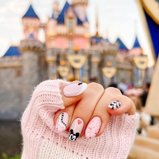 Pink and White Short Oval Square Nails Pink and White Short Oval Square Nails — Disney Nails