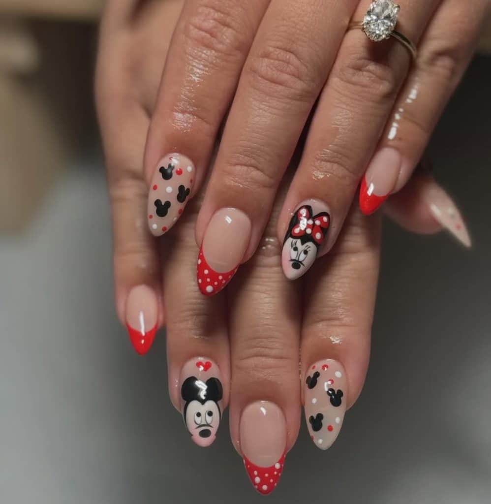 Medium Almond French with Minnie and Mickey Art Medium Almond French with Minnie and Mickey Art — Disney Nails