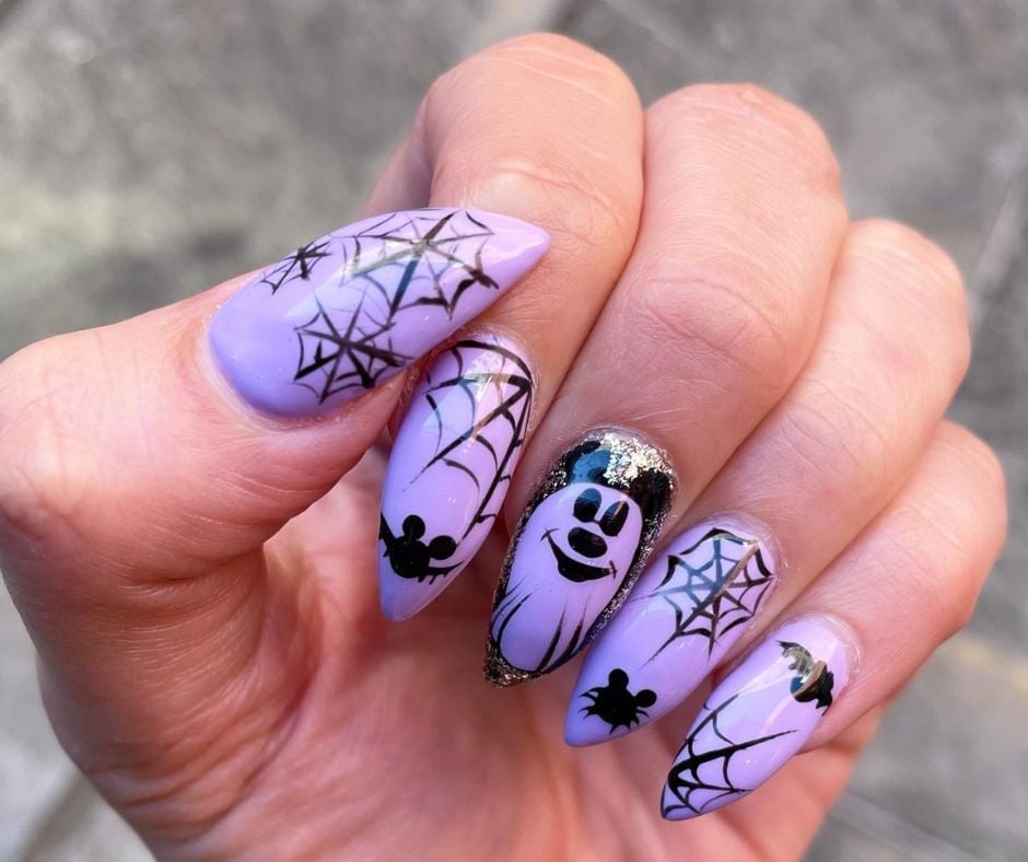 Long Stiletto Lavender with Halloween Art Long Stiletto Lavender with Halloween Art — Disney Nails
