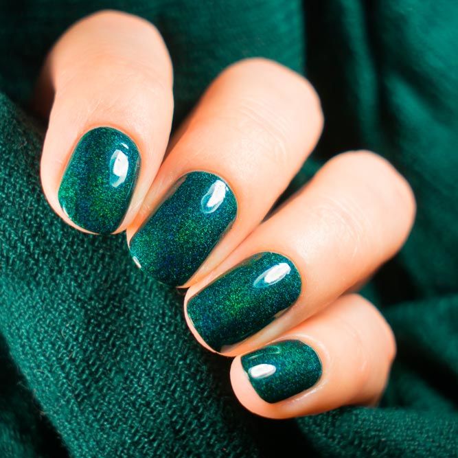 Short Oval Deep Emerald Fine Glitter — Emerald Nails