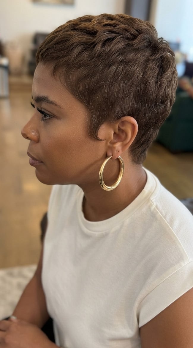 Cute Short Haircuts : Espresso Brown Tapered Pixie Haircut with Piecey Texture