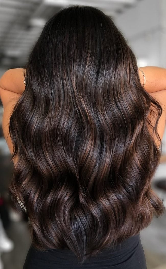 Deep Espresso Mid-Back With Balayage, Wavy — Espresso Hair