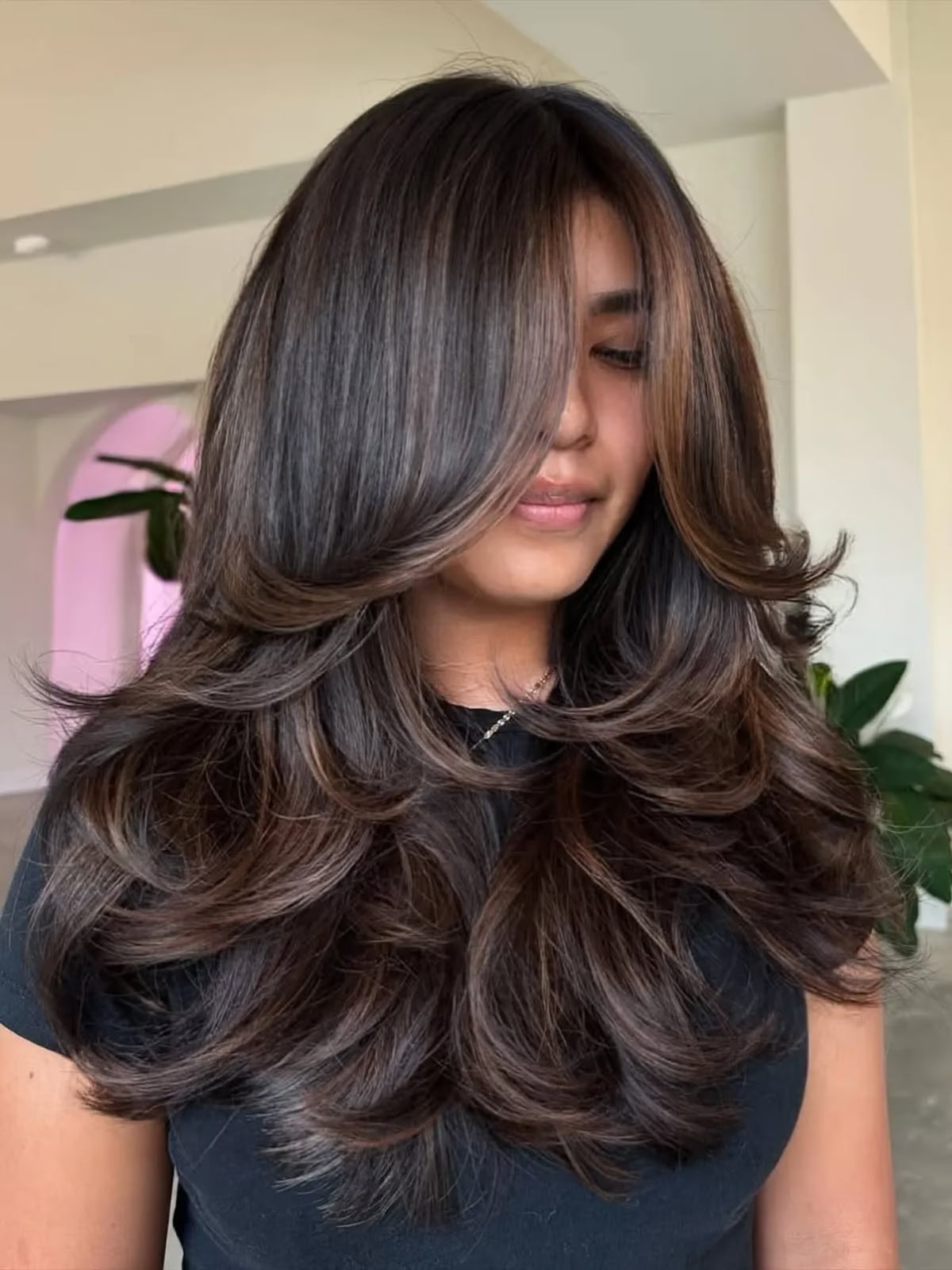 Shoulder Length Espresso With Caramel Highlights — Espresso Hair