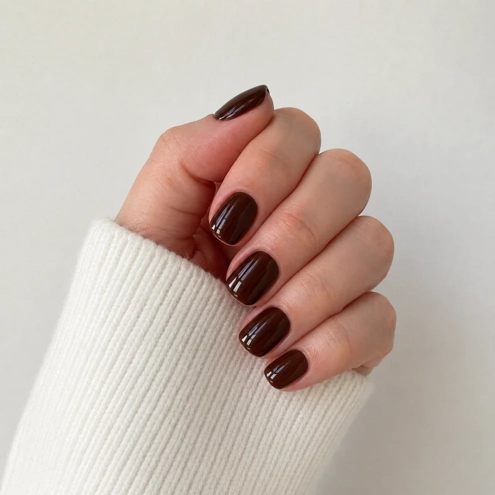 Deep Brown Velvet Short Oval Nails Deep Brown Velvet Short Oval Nails — Espresso Nails